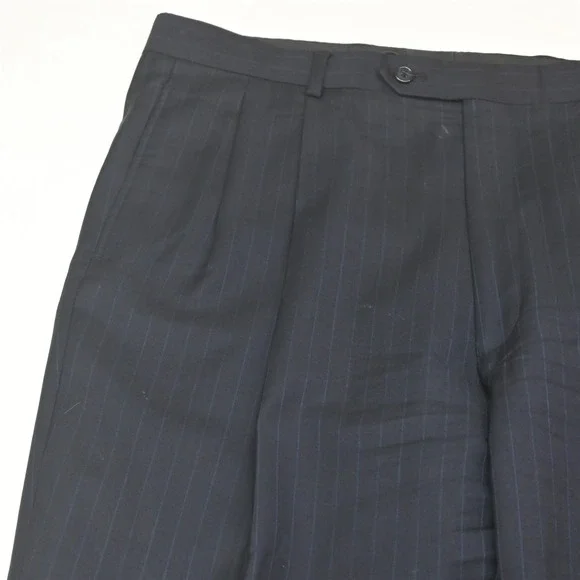 Jos A Bank 43L 36x32 Navy Blue Striped 100% Wool Mens Jacket Pants Suit